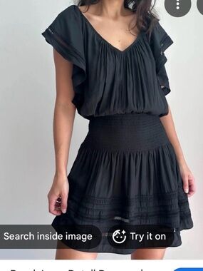 Ramy Brook Teresa Dress Black Smocked Waist Flutter Sleeve